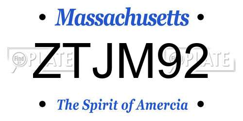 ZTJM92 Massachusetts License Plate
