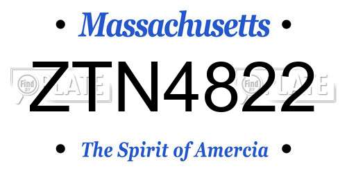ZTN4822 Massachusetts License Plate
