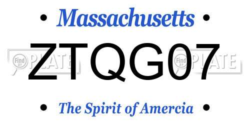 ZTQG07 Massachusetts License Plate