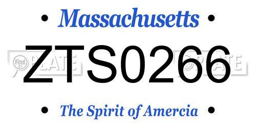 ZTS0266 Massachusetts License Plate
