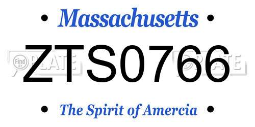 ZTS0766 Massachusetts License Plate