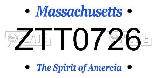 ZTT0726 Massachusetts License Plate