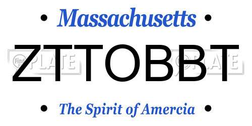ZTTOBBT Massachusetts License Plate