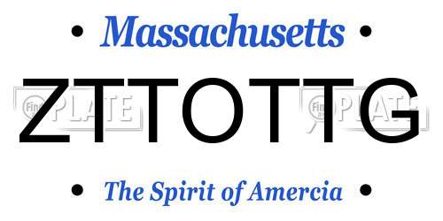 ZTTOTTG Massachusetts License Plate