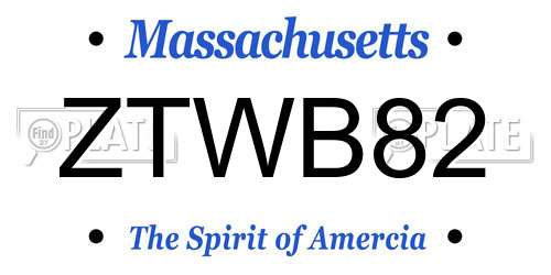 ZTWB82 Massachusetts License Plate