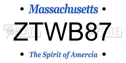 ZTWB87 Massachusetts License Plate