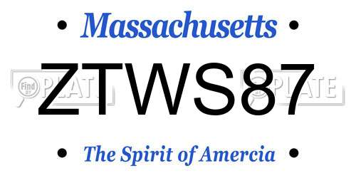 ZTWS87 Massachusetts License Plate