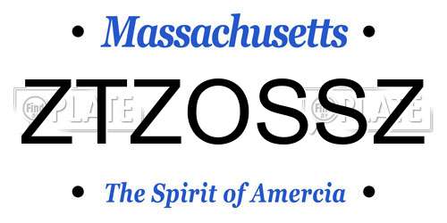 ZTZOSSZ Massachusetts License Plate