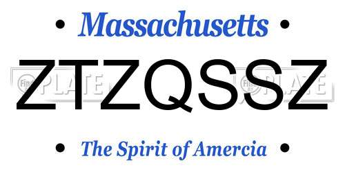 ZTZQSSZ Massachusetts License Plate