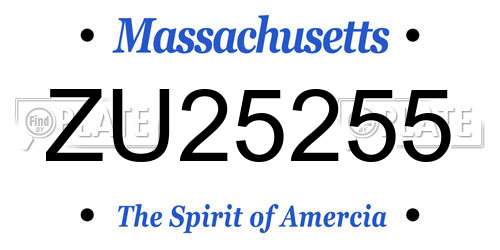 ZU25255 Massachusetts License Plate