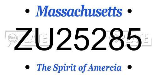 ZU25285 Massachusetts License Plate