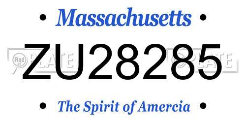 ZU28285 Massachusetts License Plate