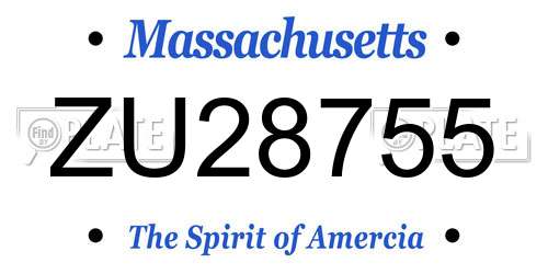 ZU28755 Massachusetts License Plate