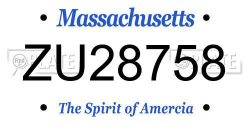 ZU28758 Massachusetts License Plate