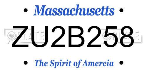 ZU2B258 Massachusetts License Plate