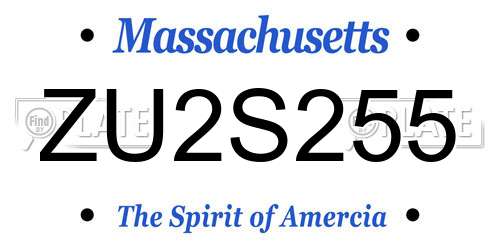 ZU2S255 Massachusetts License Plate