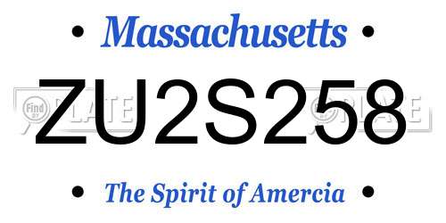 ZU2S258 Massachusetts License Plate
