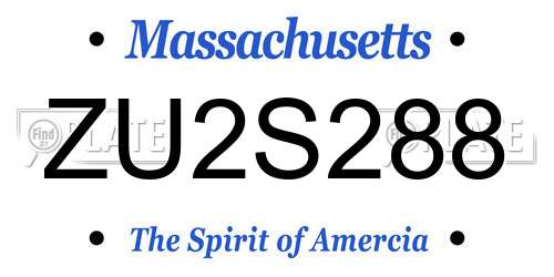ZU2S288 Massachusetts License Plate