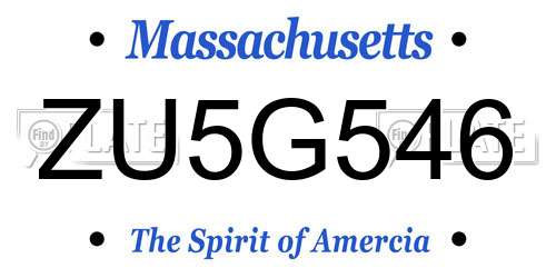ZU5G546 Massachusetts License Plate