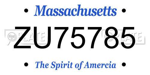 ZU75785 Massachusetts License Plate
