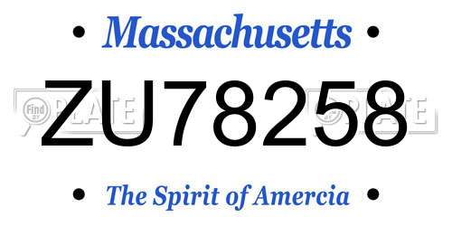 ZU78258 Massachusetts License Plate