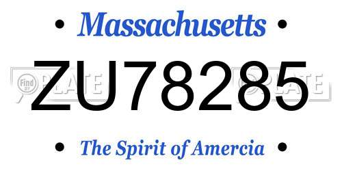 ZU78285 Massachusetts License Plate