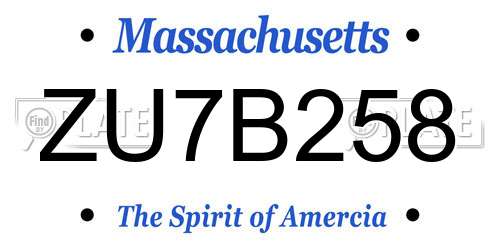 ZU7B258 Massachusetts License Plate