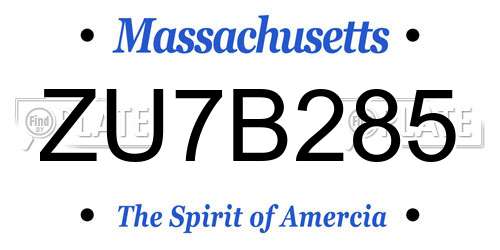 ZU7B285 Massachusetts License Plate