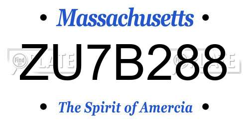 ZU7B288 Massachusetts License Plate