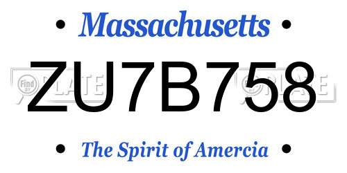 ZU7B758 Massachusetts License Plate