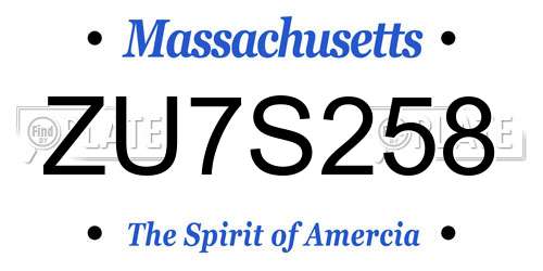ZU7S258 Massachusetts License Plate