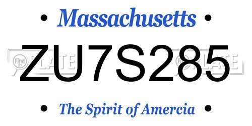 ZU7S285 Massachusetts License Plate