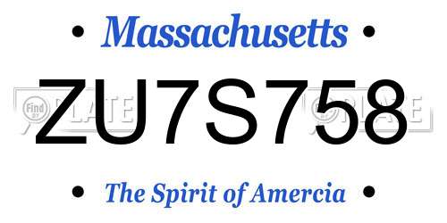ZU7S758 Massachusetts License Plate