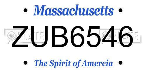 ZUB6546 Massachusetts License Plate
