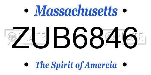 ZUB6846 Massachusetts License Plate