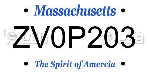 ZV0P203 Massachusetts License Plate