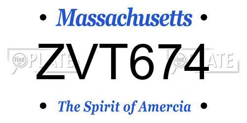 ZVT674 Massachusetts License Plate