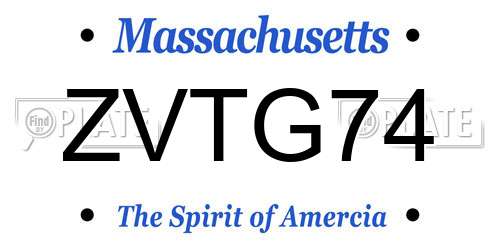 ZVTG74 Massachusetts License Plate
