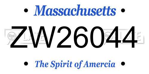 ZW26044 Massachusetts License Plate