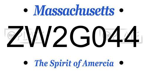 ZW2G044 Massachusetts License Plate