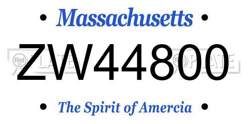 ZW44800 Massachusetts License Plate