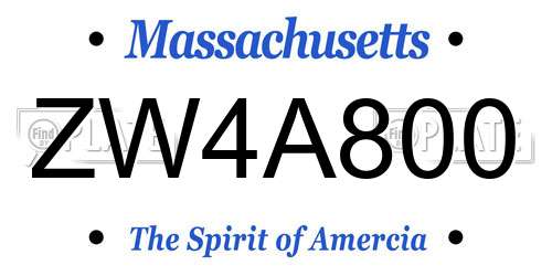 ZW4A800 Massachusetts License Plate