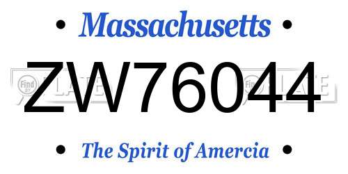 ZW76044 Massachusetts License Plate