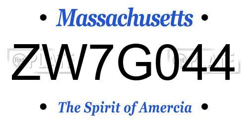 ZW7G044 Massachusetts License Plate