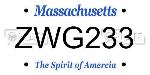 ZWG233 Massachusetts License Plate