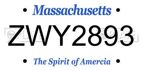 ZWY2893 Massachusetts License Plate