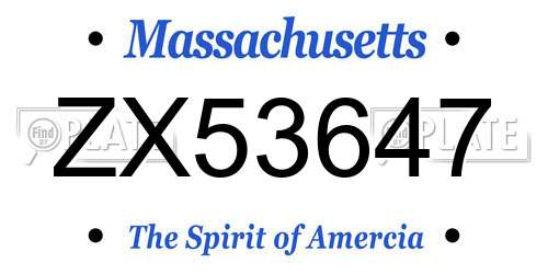 ZX53647 Massachusetts License Plate