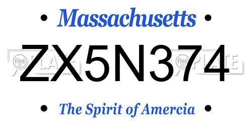 ZX5N374 Massachusetts License Plate