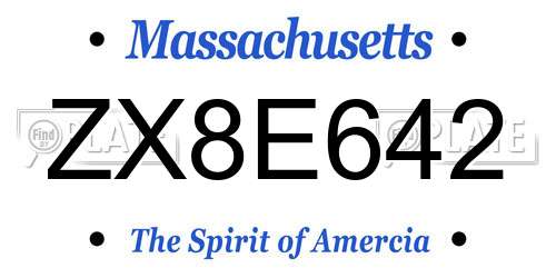 ZX8E642 Massachusetts License Plate