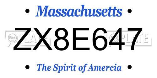 ZX8E647 Massachusetts License Plate